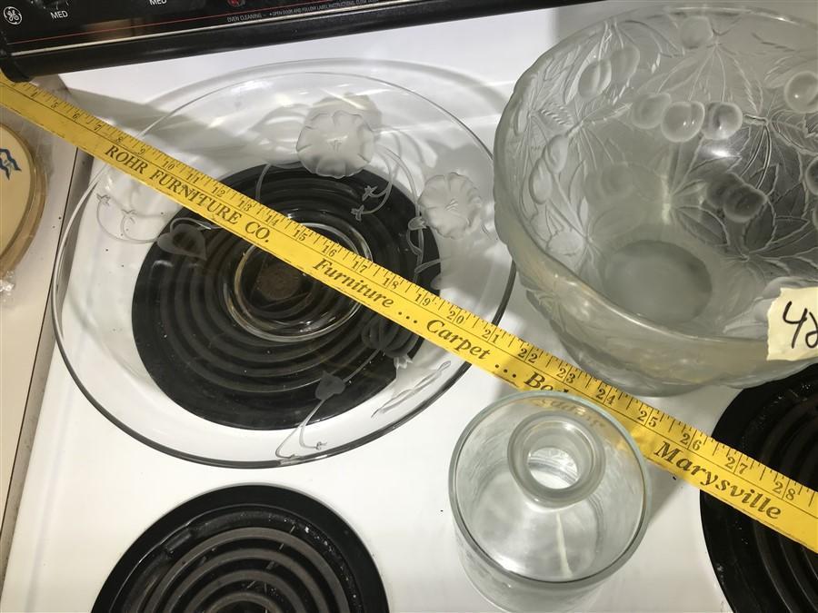 3 Antique Glass Pieces on Stove Frosted Unusual