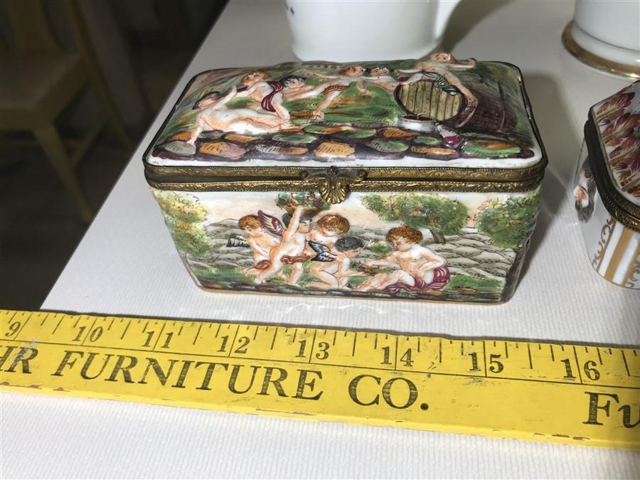 2 Rare French Capodimonte Trinket Boxes Early Date