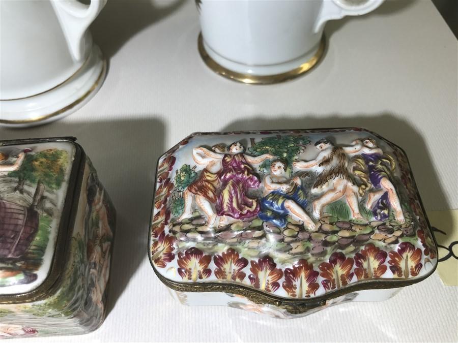 2 Rare French Capodimonte Trinket Boxes Early Date