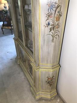 Older Italian Painted Country Style China Cabinet