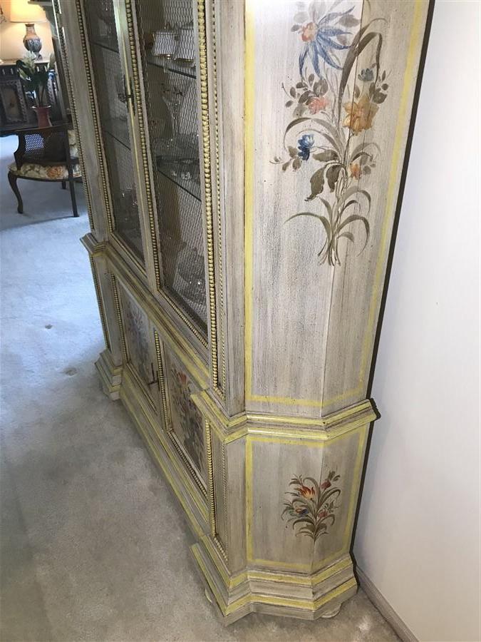 Older Italian Painted Country Style China Cabinet