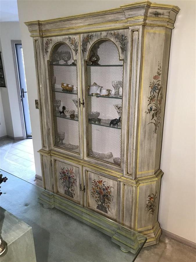 Older Italian Painted Country Style China Cabinet
