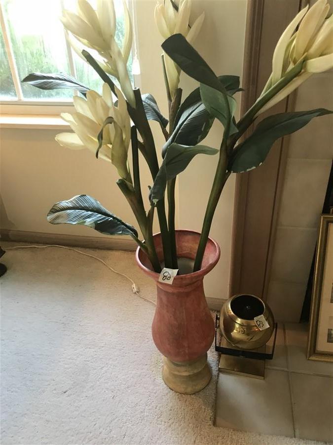 Red Ceramic Vase with Fake Flowers