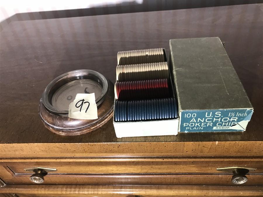 Vintage Poker Chips in Box PLUS Ashtray