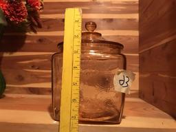 Pink depression glass lidded jar