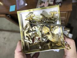 Jewelry Lot Box Cufflinks, Sterling Silver Charms