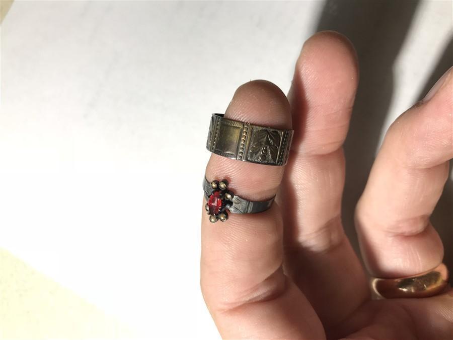 2 Early 19th Century Rings Garnet, Sterling Silver