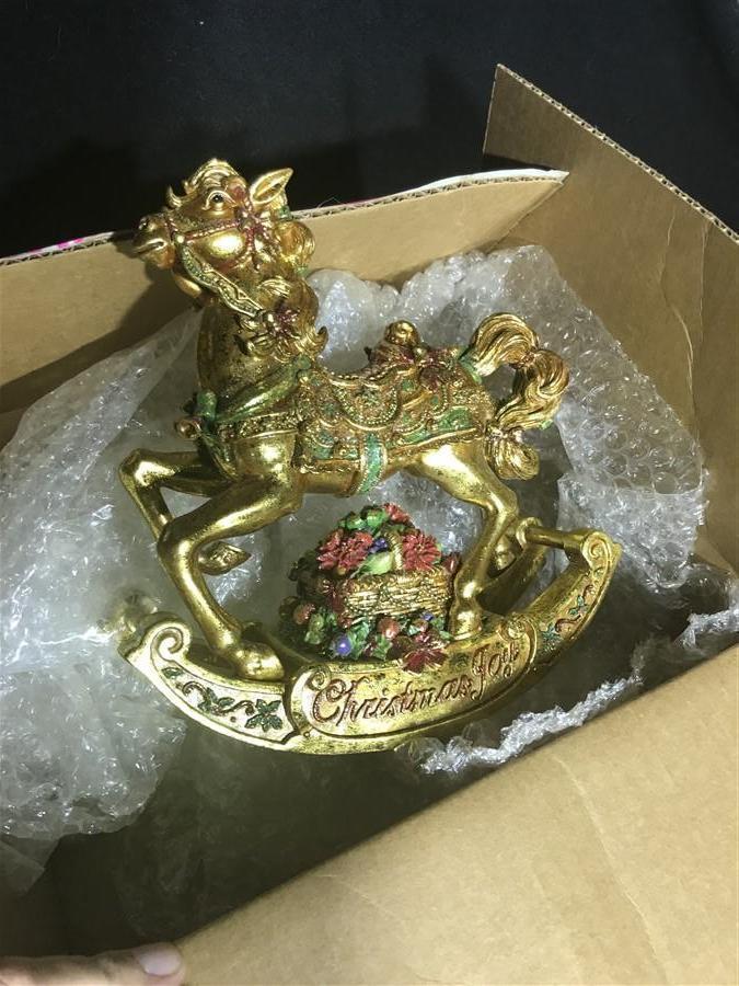 Christmas Gold Tone Rocking Horse Decor Piece