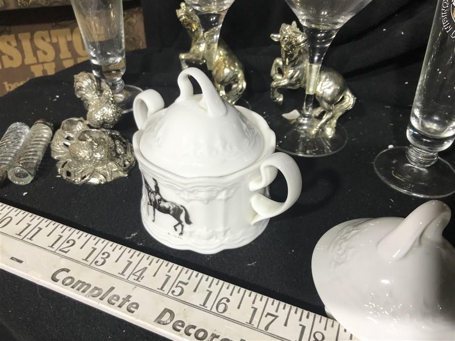 Group Lot Horse Items Glasses, Creamer Set