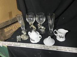 Group Lot Horse Items Glasses, Creamer Set