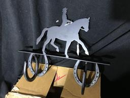 Metal Horse and Rider Horseshoe Hat or Coat Rack