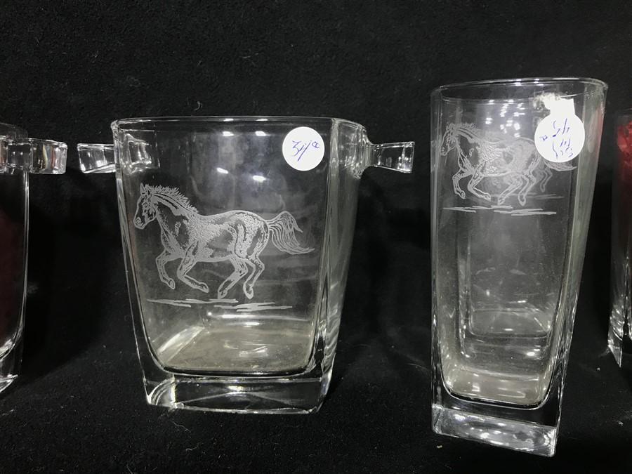 Group Lot Etched Horse Glass items