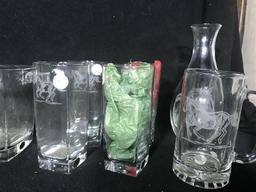 Group Lot Etched Horse Glass items