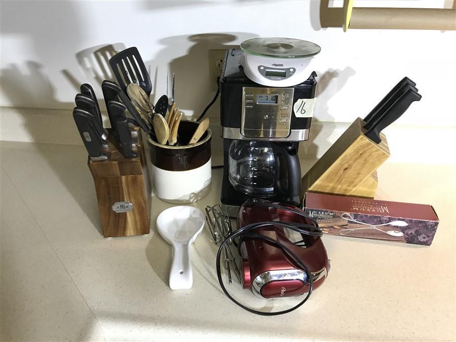 Knives, Mixer, Coffee maker etc lot