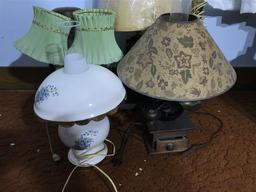 Group lot of vintage lamps inc. coffee grinder