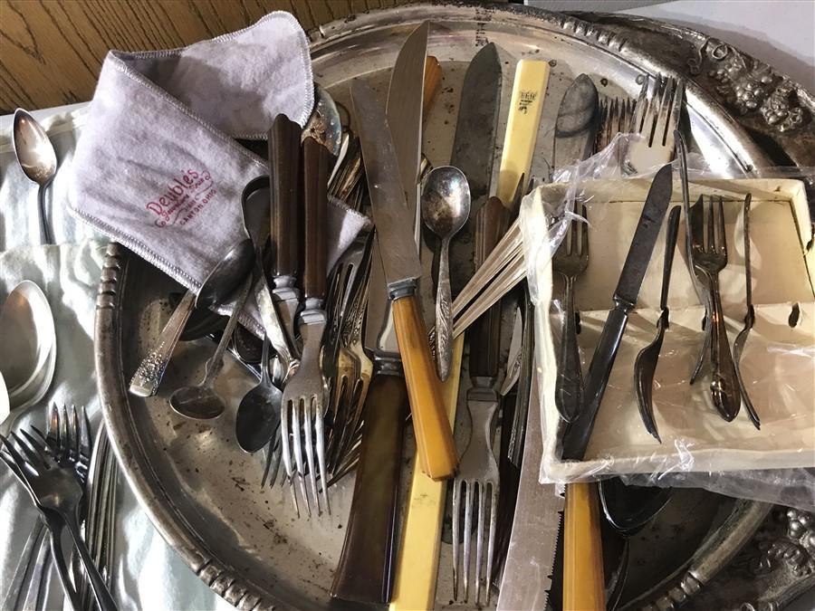 Large Lot Antique Silverplate Items Flatware