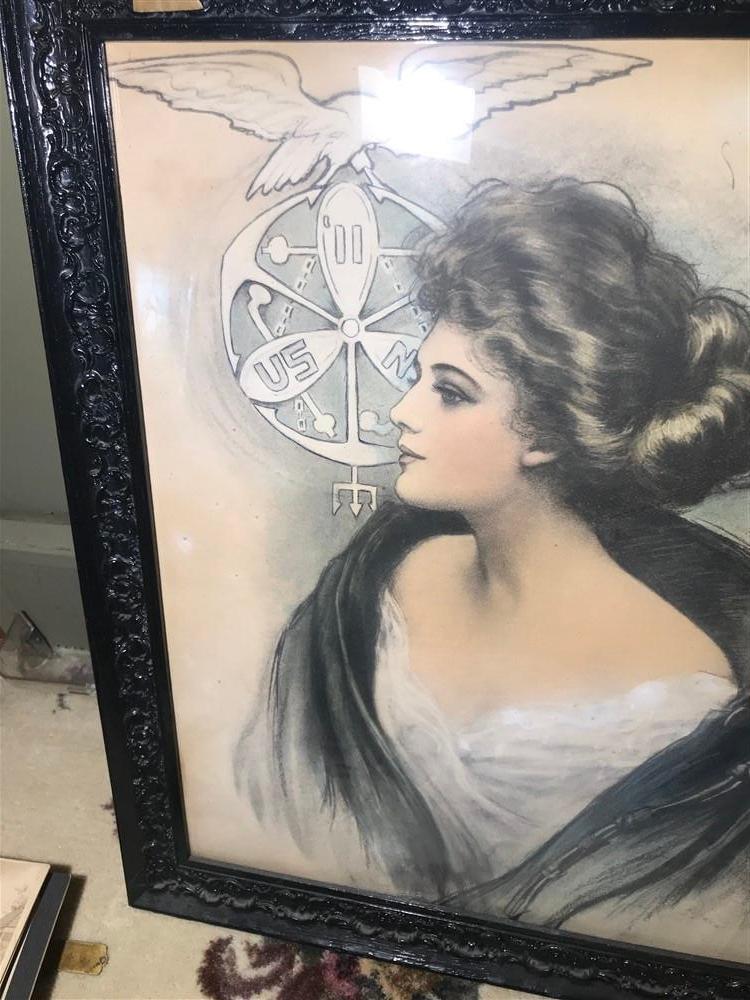 Antique Naval Academy Navy Girl Lithograph in Fame