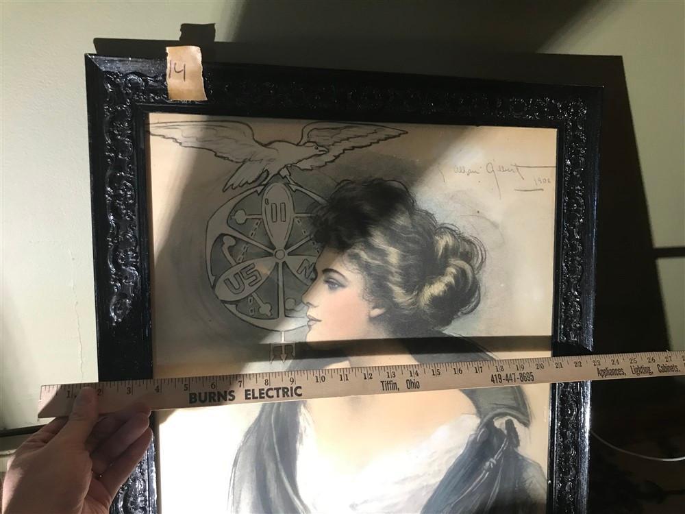 Antique Naval Academy Navy Girl Lithograph in Fame