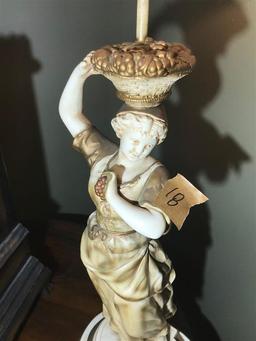 Vintage Ceramic Lamp Italian Maiden w/Grapes MCM