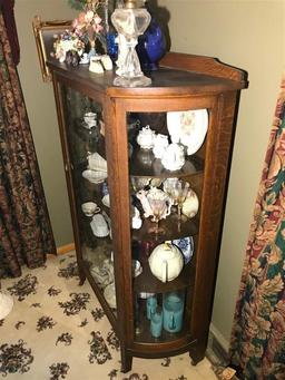 Antique Oak Large China Display Cabinet Curved