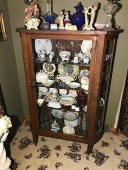 Antique Oak Large China Display Cabinet Curved