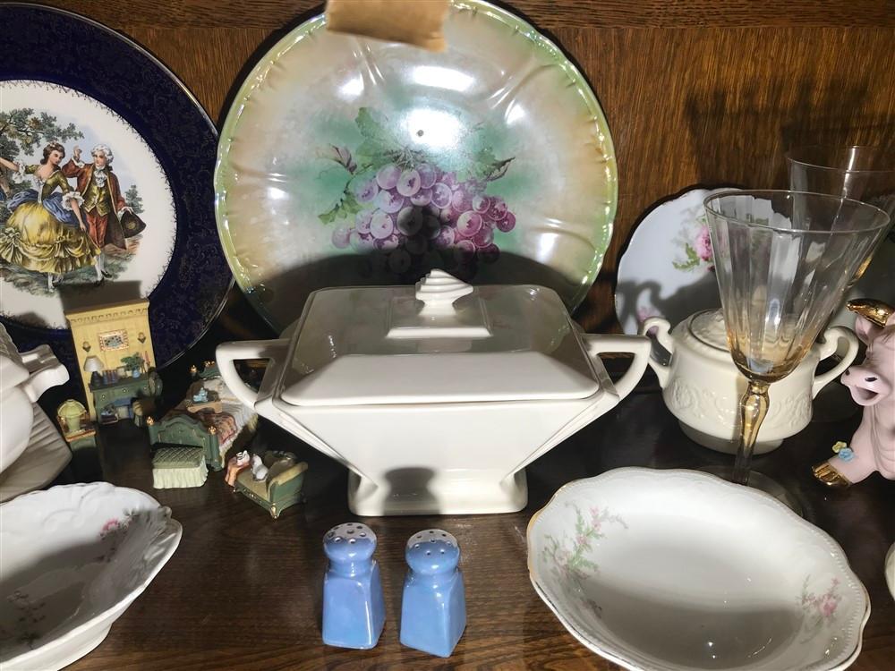 Two Shelf Lots Antique Glass, China Porcelain etc