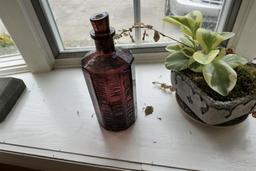 Items on Windowsill Lot Bottle, Crane etc