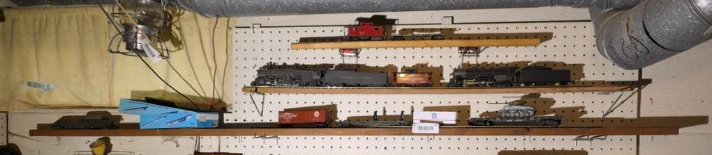 Three Shelves of Model Railroad Engines & More HO