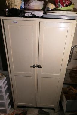 Antique Large White Wooden Cabinet Doctor's Pantry