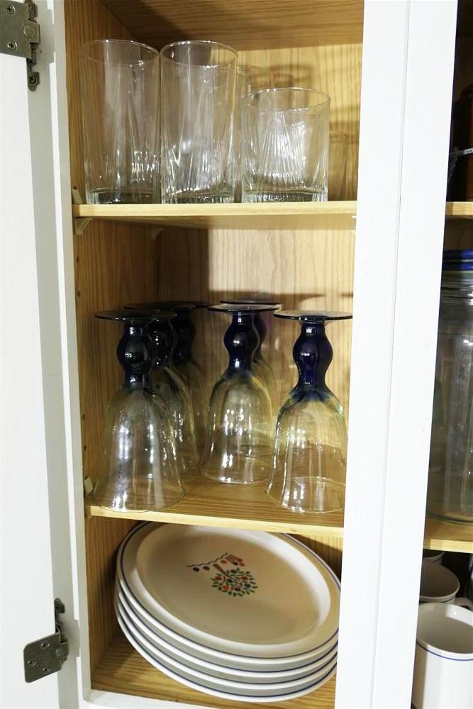 Contents of Cupboard and Counter Lot Glass etc