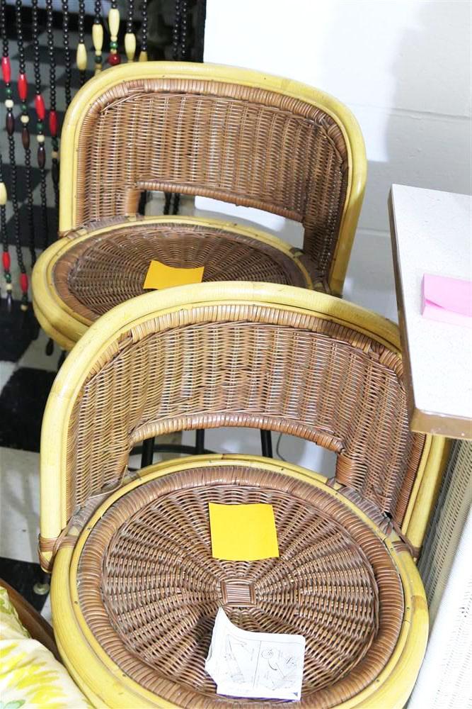 Vintage MCM Wicker Bar w/Three Stools