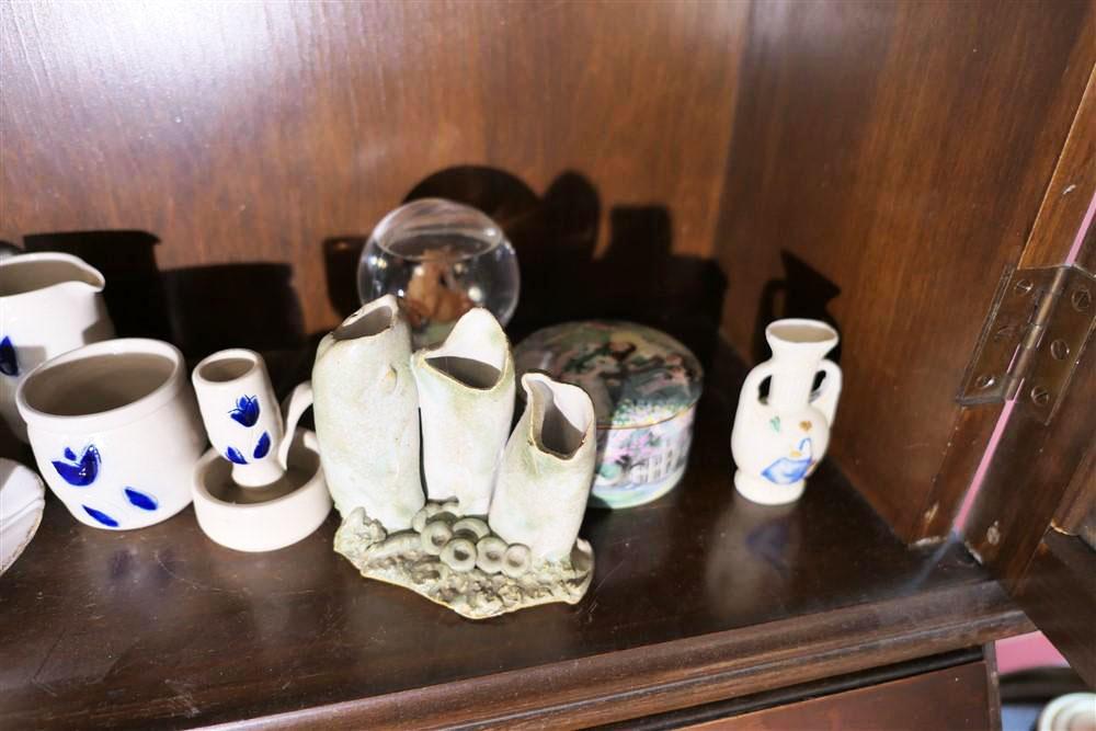 Contents of Cabinet Lot Small Ceramic, Glass Items