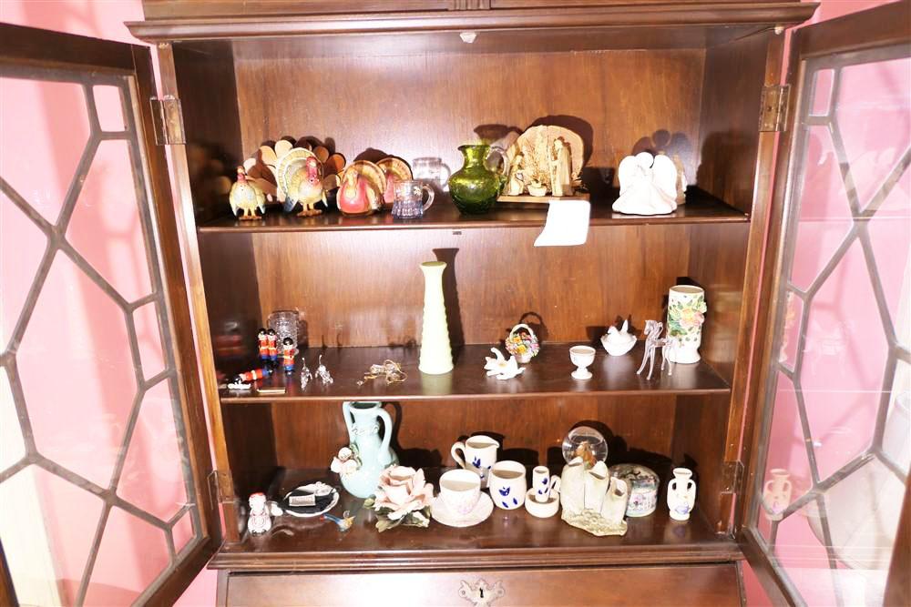 Contents of Cabinet Lot Small Ceramic, Glass Items