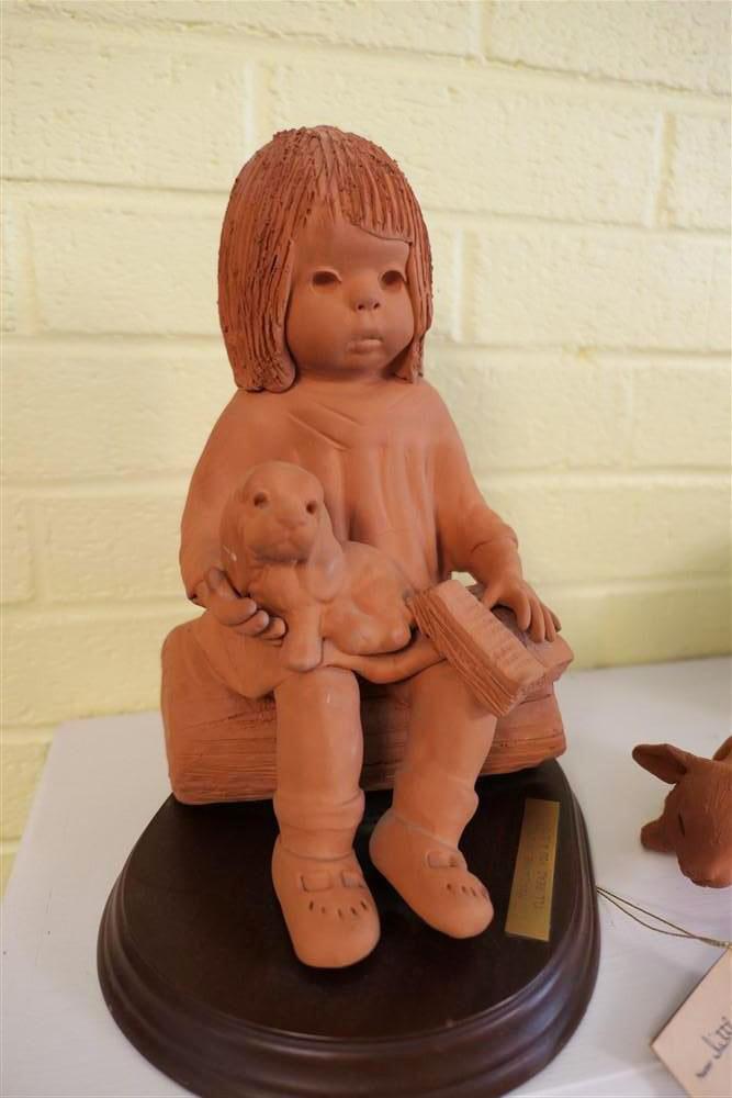 Pair Clay Sculptures Figurines by Ann Entis