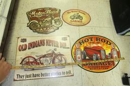 Four vintage style motorcylce/car signs