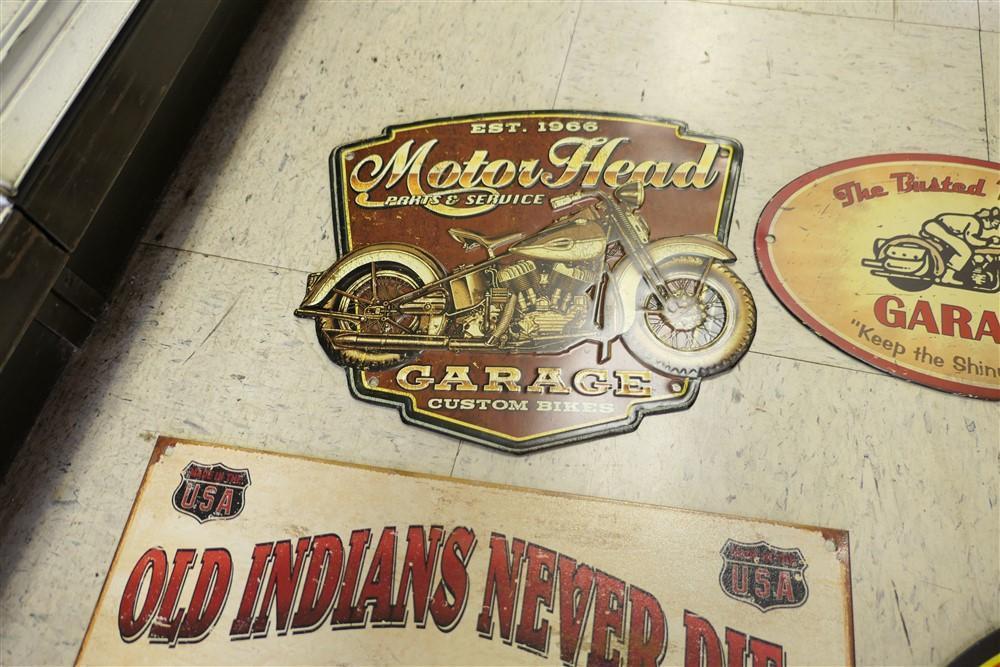Four vintage style motorcylce/car signs
