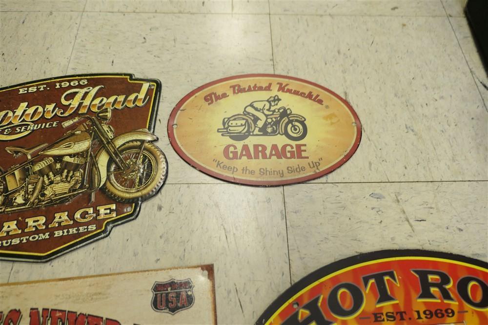 Four vintage style motorcylce/car signs