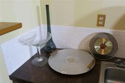 Midcentury Glass, Metal Ietms on Counter