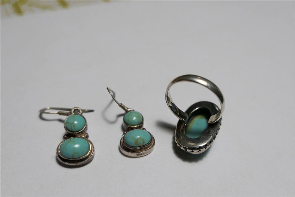 Sterling silver earrings, ring set
