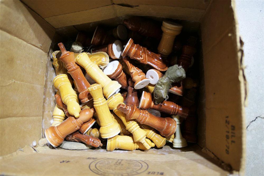 Box of VIntage Ceramic Chess Pieces