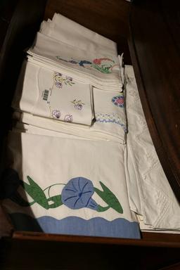 Drawer lot of old pillow cases linens
