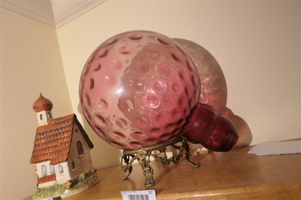 Unusual large Cranberry Glass lampshade