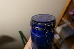 Antique blown glass blue canister