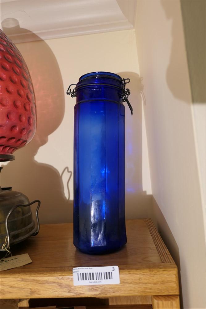 Antique blown glass blue canister