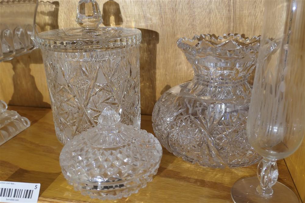 Shelf lot of clear glass, Fostoria, leaded crystal