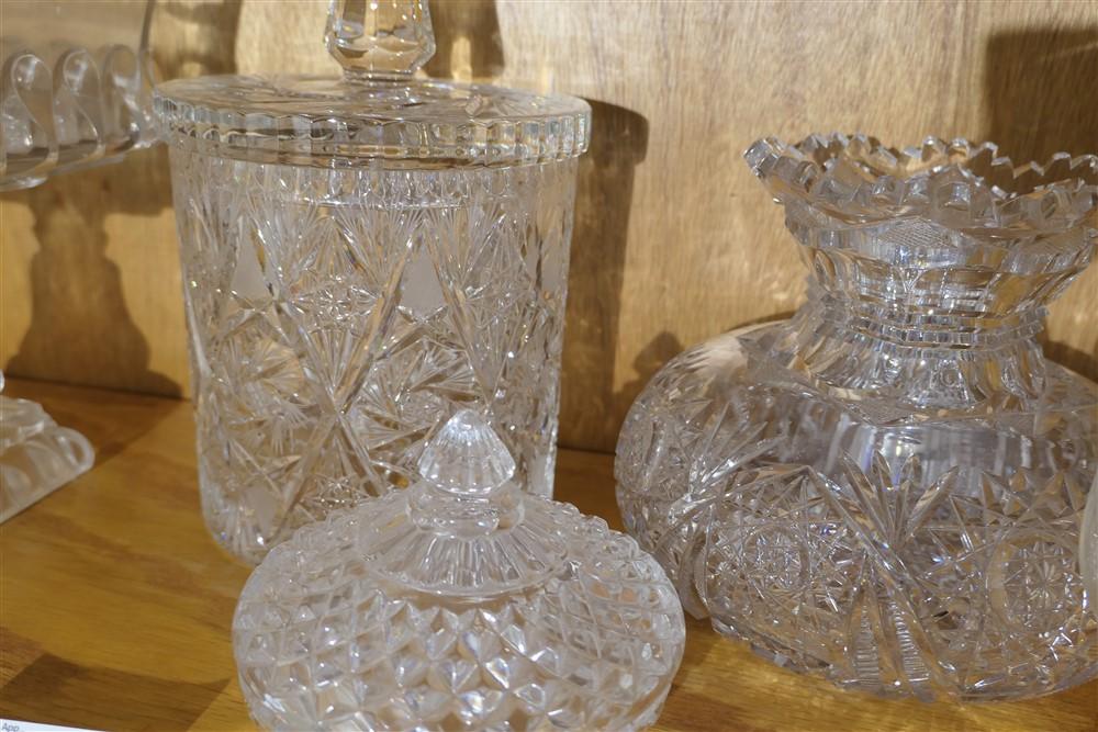 Shelf lot of clear glass, Fostoria, leaded crystal