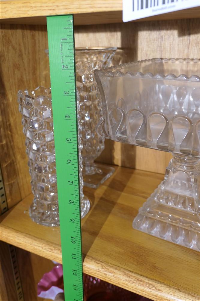 Shelf lot of clear glass, Fostoria, leaded crystal