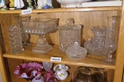 Shelf lot of clear glass, Fostoria, leaded crystal