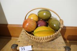 Antique Stool + Basket, Fruit