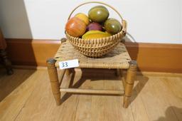 Antique Stool + Basket, Fruit